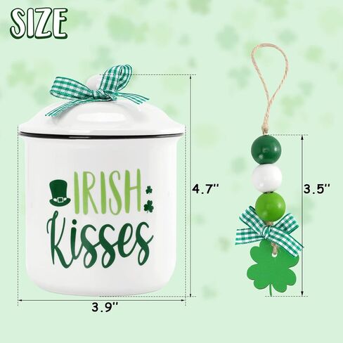 St. Patrick's Day Tiered Tray Decor Irish Kisses Ceramic Canister Irish Decor Bowl Candy Holder with Green Buffalo Plaid Bowknot Shamrock Home Farmhouse Table Centerpiece Decoration Supplies in Saudi Arabia