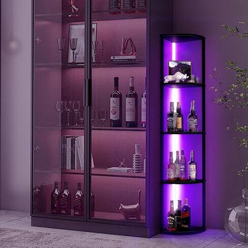 رف زاوية Sunexinlo مكون من 5 طبقات مع مصابيح LED، رف عرض طويل القامة 63 بوصة، رف كتب خشبي، مصباح أرضي قابل للتعتيم، رف تخزين لغرفة المعيشة وغرفة النوم وغرفة الألعاب in Kuwait