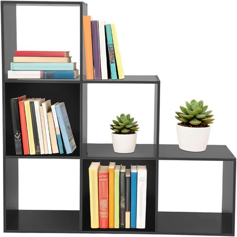 TFCFL 6 Cube Corner Bookshelf, L-Shaped Tiered Storage Shelf with 176lbs Capacity, Reversible 90° Rotating Bookcase for Living Room, Freestanding L-Shaped Stepped Bookcase for Home & Office ﻿ (Black) in Saudi Arabia