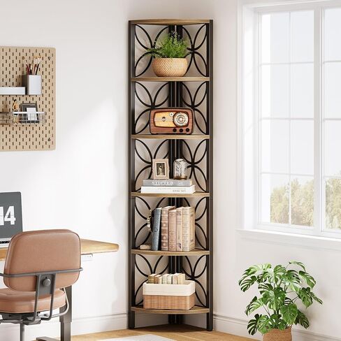 Tribesigns 6-Tier Corner Shelf، الصناعية 70.9 "رف الزاوية ريفي عرض الرف لغرفة المعيشة، وحدة رفوف خشبية حامل النبات رف تخزين لغرفة النوم والحمام والمطبخ in Saudi Arabia