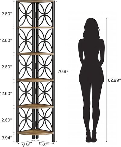 Tribesigns 6-Tier Corner Shelf، الصناعية 70.9 "رف الزاوية ريفي عرض الرف لغرفة المعيشة، وحدة رفوف خشبية حامل النبات رف تخزين لغرفة النوم والحمام والمطبخ in Kuwait