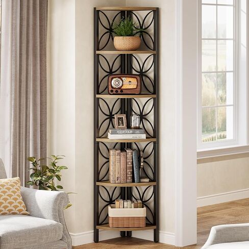 Tribesigns 6-Tier Corner Shelf، الصناعية 70.9 "رف الزاوية ريفي عرض الرف لغرفة المعيشة، وحدة رفوف خشبية حامل النبات رف تخزين لغرفة النوم والحمام والمطبخ in Kuwait