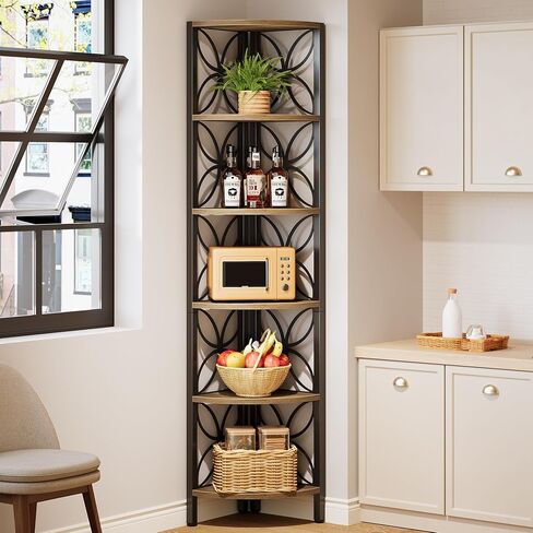 Tribesigns 6-Tier Corner Shelf، الصناعية 70.9 "رف الزاوية ريفي عرض الرف لغرفة المعيشة، وحدة رفوف خشبية حامل النبات رف تخزين لغرفة النوم والحمام والمطبخ in Kuwait