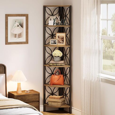 Tribesigns 6-Tier Corner Shelf، الصناعية 70.9 "رف الزاوية ريفي عرض الرف لغرفة المعيشة، وحدة رفوف خشبية حامل النبات رف تخزين لغرفة النوم والحمام والمطبخ in Kuwait