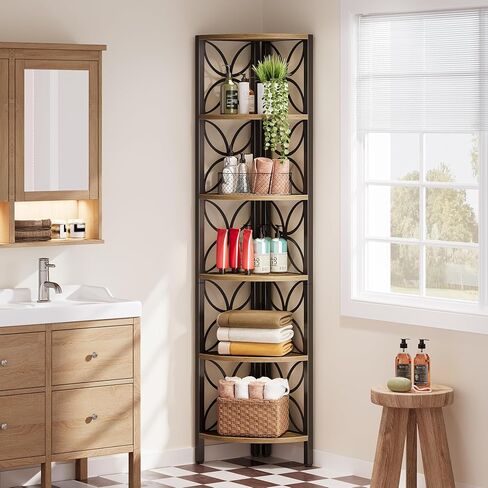 Tribesigns 6-Tier Corner Shelf، الصناعية 70.9 "رف الزاوية ريفي عرض الرف لغرفة المعيشة، وحدة رفوف خشبية حامل النبات رف تخزين لغرفة النوم والحمام والمطبخ in Kuwait