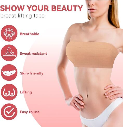 2 Pcs Boob Tape for Breast Lift - BoobTape with 10 Pcs Pasties,Body Tape for Women Invisible Breast Bra Tape (6 * 6) Beige in Saudi Arabia