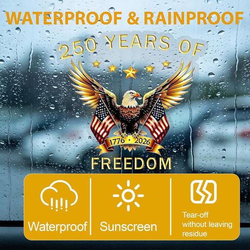 قطعتان من ملصقات الذكرى السنوية الـ 250 للولايات المتحدة الأمريكية، ملصقات فينيل مقاومة للماء للأشعة فوق البنفسجية، باتريوت إيجل أوف ليبرتي 1776 2026، شاحنة ممتص الصدمات لنافذة السيارة SUV، هدايا عيد الاستقلال in Kuwait