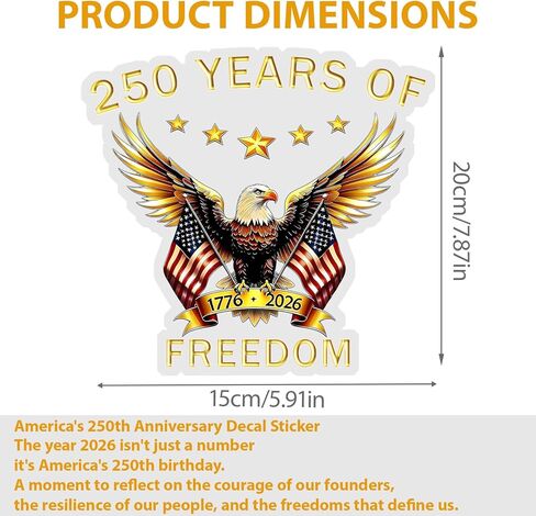 قطعتان من ملصقات الذكرى السنوية الـ 250 للولايات المتحدة الأمريكية، ملصقات فينيل مقاومة للماء للأشعة فوق البنفسجية، باتريوت إيجل أوف ليبرتي 1776 2026، شاحنة ممتص الصدمات لنافذة السيارة SUV، هدايا عيد الاستقلال in Kuwait