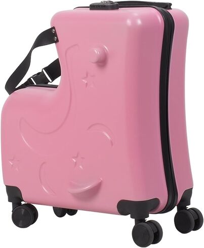 Large Capacity Carry-On Luggage with Casters, Impact Resistant Rolling Children Travel Suitcase with Seat and Safety Belt, Carry-on Luggage with 4 Spinner Wheels (Pink) in Saudi Arabia