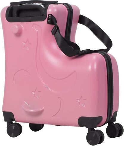 Large Capacity Carry-On Luggage with Casters, Impact Resistant Rolling Children Travel Suitcase with Seat and Safety Belt, Carry-on Luggage with 4 Spinner Wheels (Pink) in Saudi Arabia