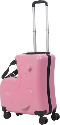 Large Capacity Carry-On Luggage with Casters, Impact Resistant Rolling Children Travel Suitcase with Seat and Safety Belt, Carry-on Luggage with 4 Spinner Wheels (Pink) in Saudi Arabia