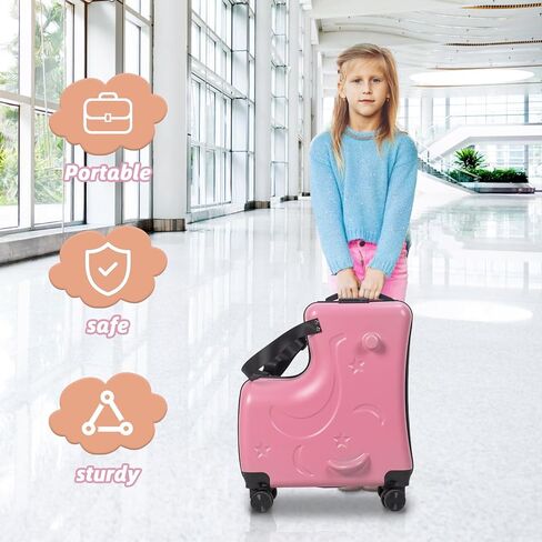 Large Capacity Carry-On Luggage with Casters, Impact Resistant Rolling Children Travel Suitcase with Seat and Safety Belt, Carry-on Luggage with 4 Spinner Wheels (Pink) in Saudi Arabia