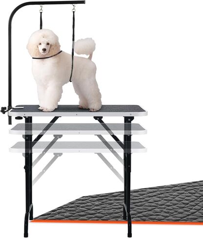 LEIBOU ارتفاع 36 بوصة قابل للتعديل (23 بوصة ~ 33.8 بوصة) وطاولة العناية بالكلاب الأليفة قابلة للطي مع صينية أدوات الحلاقة وذراع الحلاقة وصينية شبكية للكلاب والقطط والحيوانات الأليفة سعة قصوى تصل إلى 260 رطلًا in Kuwait