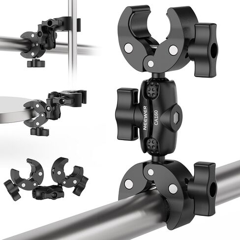 NEEWER Double Super Clamp Camera Mount with Dual Ball Head Magic Arm, Cold Shoes, 1/4" ARRI Locating Holes, Action Camera Mount LED Light Holder for Desk Rods Compatible with SmallRig GoPro DJI, UA036 in Saudi Arabia