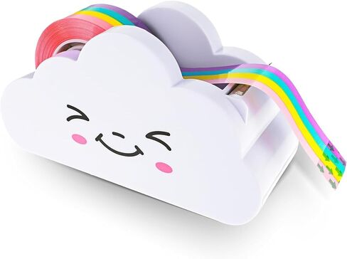 White Tape Desk Dispenser Cute Tape Dispenser Cloud Tape Cutter with Rainbow Novelty Tape Dispenser Holder for Home School Office Stationary Packaging Wrapping Tape Dispensers Craft Supplies in Saudi Arabia