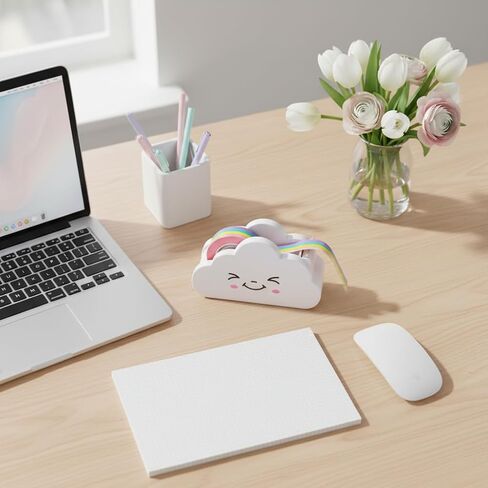 White Tape Desk Dispenser Cute Tape Dispenser Cloud Tape Cutter with Rainbow Novelty Tape Dispenser Holder for Home School Office Stationary Packaging Wrapping Tape Dispensers Craft Supplies in Saudi Arabia
