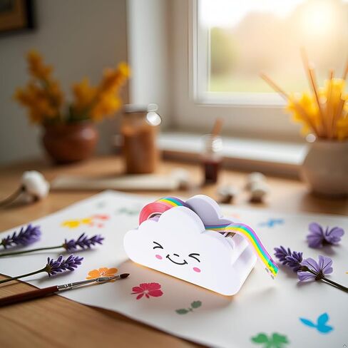 White Tape Desk Dispenser Cute Tape Dispenser Cloud Tape Cutter with Rainbow Novelty Tape Dispenser Holder for Home School Office Stationary Packaging Wrapping Tape Dispensers Craft Supplies in Saudi Arabia