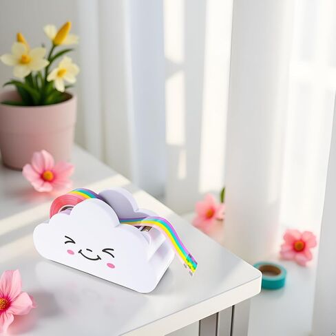 White Tape Desk Dispenser Cute Tape Dispenser Cloud Tape Cutter with Rainbow Novelty Tape Dispenser Holder for Home School Office Stationary Packaging Wrapping Tape Dispensers Craft Supplies in Saudi Arabia