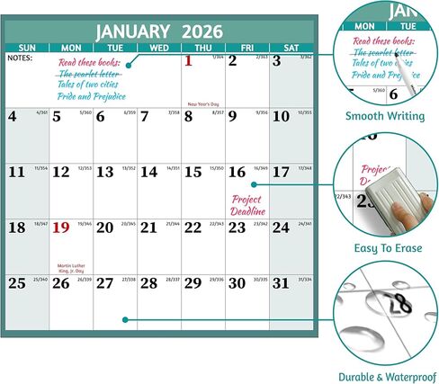 تقويم المسح الجاف 2026 - تقويم حائط سنوي كبير 2026، 38.19 بوصة × 25.2 بوصة، تقويم قابل للعكس على الجانبين 2026، عمودي/أفقي، يناير 2026 - ديسمبر 2026، 2026 تقويم حائط مع ملاحظات وملصقات - متعدد in Kuwait
