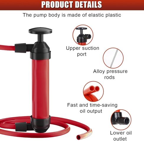 Multi-Use Siphon Fuel Transfer Pump Kit, Portable Hand Fluid Transfer Pump, Universal Automotive Oil Extractor Accessories for Gas, Water, and Liquids (Red) in Saudi Arabia