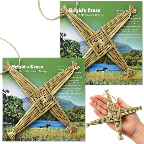 Kathfly 2 Pcs St. Brigid's Wall Cross and Card Irish Gift Saint Brigid's Cross History Card Irish Blessing Gift Ireland Hanging Wall Traditional Decor for Celtic Imbolc Home(6 in,Fresh,Green) in Saudi Arabia