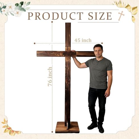 yasuwekik 76 بوصة حامل خشبي كبير جدًا صليب ديني لساحة الكنيسة الخشبية جدار الصليب ديكور لقد ارتفع في الهواء الطلق لديكور عيد الفصح وعيد الميلاد وحفلات الزفاف in Kuwait