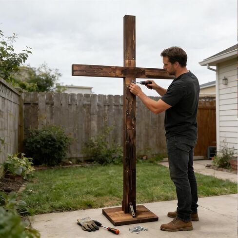 yasuwekik 76 بوصة حامل خشبي كبير جدًا صليب ديني لساحة الكنيسة الخشبية جدار الصليب ديكور لقد ارتفع في الهواء الطلق لديكور عيد الفصح وعيد الميلاد وحفلات الزفاف in Kuwait