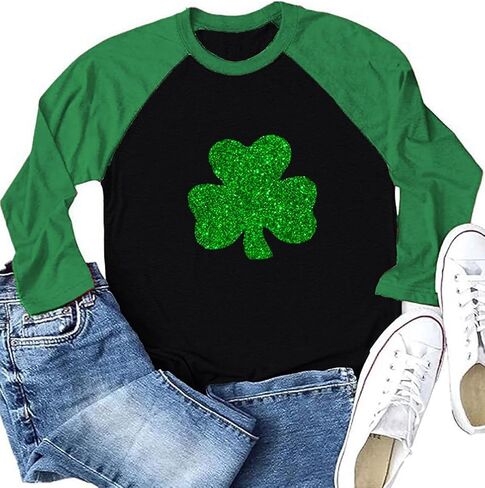 قمصان عيد القديس باتريك للنساء قمصان راجلان بأكمام طويلة ورسومات Lucky Shamrock الأيرلندية قمصان ربيعية كاجوال in Kuwait