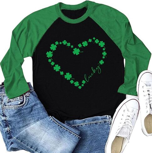 قمصان عيد القديس باتريك للنساء قمصان راجلان بأكمام طويلة ورسومات Lucky Shamrock الأيرلندية قمصان ربيعية كاجوال in Kuwait