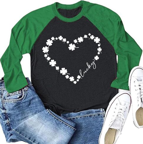 قمصان عيد القديس باتريك للنساء قمصان راجلان بأكمام طويلة ورسومات Lucky Shamrock الأيرلندية قمصان ربيعية كاجوال in Kuwait