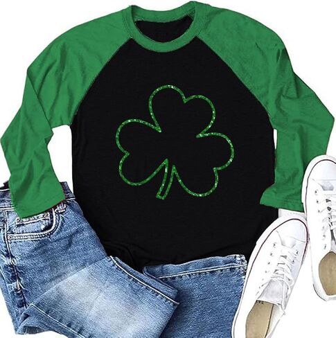 قمصان عيد القديس باتريك للنساء قمصان راجلان بأكمام طويلة ورسومات Lucky Shamrock الأيرلندية قمصان ربيعية كاجوال in Kuwait