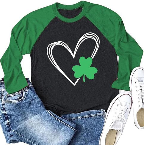 قمصان عيد القديس باتريك للنساء قمصان راجلان بأكمام طويلة ورسومات Lucky Shamrock الأيرلندية قمصان ربيعية كاجوال in Kuwait