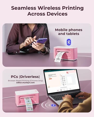 MUNBYN Bluetooth Thermal Label Printer 941B+Pink Shipping Labels+Purple Label Holder+Shipping Scale, Accurate 66lb/0.1oz Postal Scale with Sweet Pink Style in Saudi Arabia