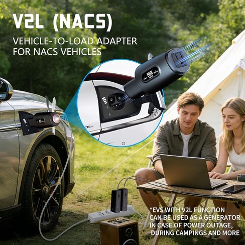 محول NACS V2L-مركبة لتحميل محول لعام 2025+Ioniq 5/6/9، 2026+Kia EV3/5/6/9، 2025+Genesis (يتطلب مدخل V2L+NACS)، قفل أمان، شاشة LED، طاقة للتخييم والرحلات والطوارئ وما إلى ذلك. in Kuwait