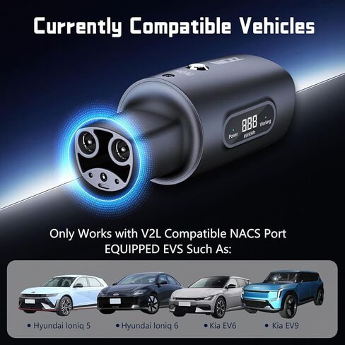 محول NACS V2L-مركبة لتحميل محول لعام 2025+Ioniq 5/6/9، 2026+Kia EV3/5/6/9، 2025+Genesis (يتطلب مدخل V2L+NACS)، قفل أمان، شاشة LED، طاقة للتخييم والرحلات والطوارئ وما إلى ذلك. in Kuwait