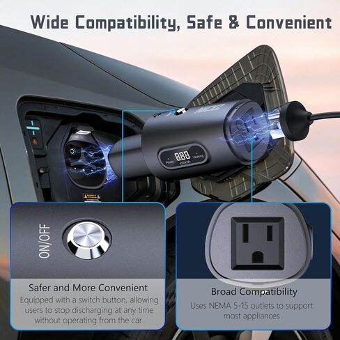 محول NACS V2L-مركبة لتحميل محول لعام 2025+Ioniq 5/6/9، 2026+Kia EV3/5/6/9، 2025+Genesis (يتطلب مدخل V2L+NACS)، قفل أمان، شاشة LED، طاقة للتخييم والرحلات والطوارئ وما إلى ذلك. in Kuwait