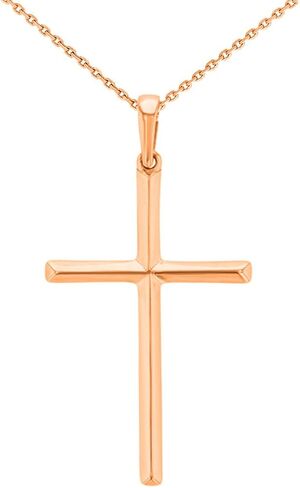 Solid 14K Rose Gold Slender Plain Cross Charm Pendant Necklace with High Polish in Saudi Arabia