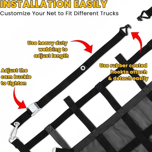 Cargo Net for Pickup Truck Bed, 4.8' x 6' Truck Bed Net, Heavy Duty Pickup Cargo Nets Safety Mesh Net with Cam Buckles & S-Hooks & Cross Straps in Kuwait