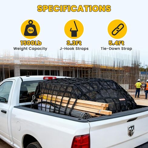 Cargo Net for Pickup Truck Bed, 4.8' x 6' Truck Bed Net, Heavy Duty Pickup Cargo Nets Safety Mesh Net with Cam Buckles & S-Hooks & Cross Straps in Kuwait