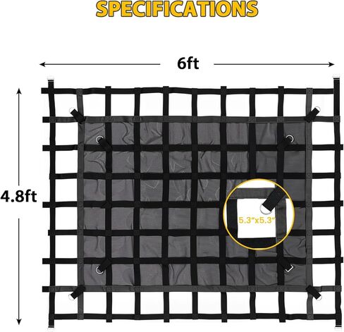 Cargo Net for Pickup Truck Bed, 4.8' x 6' Truck Bed Net, Heavy Duty Pickup Cargo Nets Safety Mesh Net with Cam Buckles & S-Hooks & Cross Straps in Kuwait