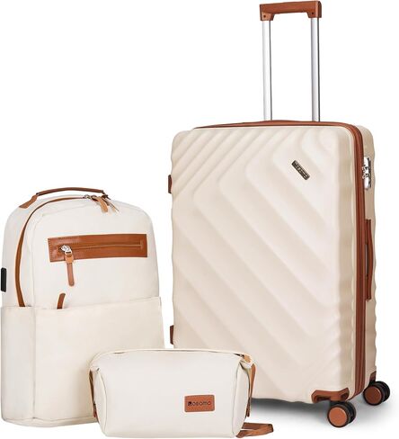 مجموعة أمتعة مكونة من 3 قطع حقيبة قابلة للتوسيع مقاس 22 × 14 × 9 معتمدة من شركة الطيران، حقائب صلبة ABS مع عجلات دوارة، قفل TSA، (أسود، مجموعات من 3 قطع (20/BP/TB)) in Kuwait