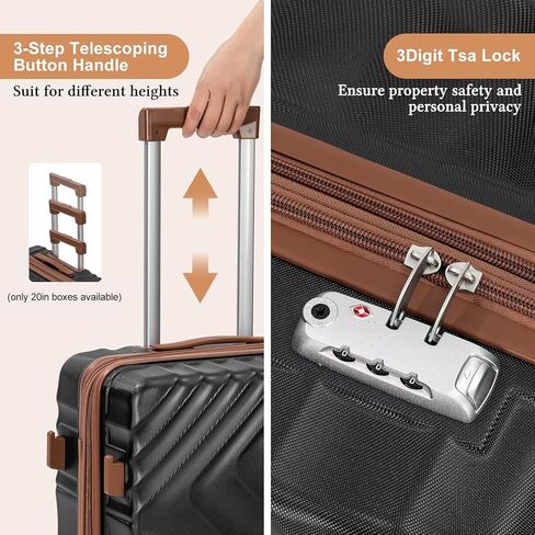 مجموعة أمتعة مكونة من 3 قطع حقيبة قابلة للتوسيع مقاس 22 × 14 × 9 معتمدة من شركة الطيران، حقائب صلبة ABS مع عجلات دوارة، قفل TSA، (أسود، مجموعات من 3 قطع (20/BP/TB)) in Kuwait