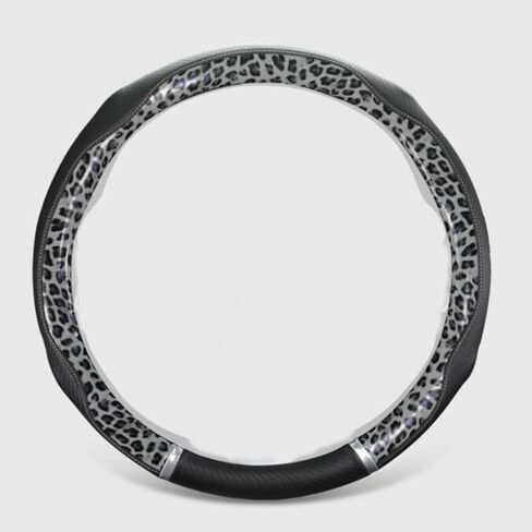 غطاء عجلة القيادة من خشب الخوخ والحبوب مضاد للانزلاق وجيد التهوية من الجلد المتين للفصول الأربعة غطاء سيارة عالمي مقاس 15 بوصة (رمادي الفهد) in Kuwait
