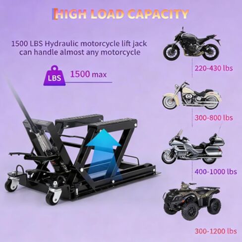 Hydraulic Motorcycle Lift Jack, Heavy-Duty Pedal Jack with Thickened Rubber Pad, Adjustable Height, 1500Lb, Non-Slip Platform, Car Maintenance Tool in Saudi Arabia