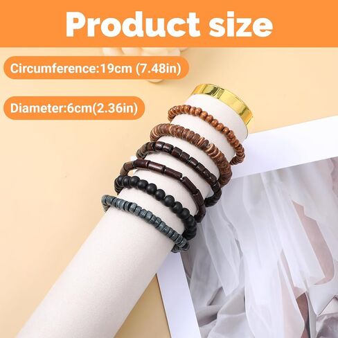 6 عبوات من الأساور الرجالية، أساور مطرزة للرجال، مجموعات أساور مطرزة خشبية عتيقة قابلة للتعديل كهدية لعيد الميلاد لصديق عيد الفصح، مجموعات الجرونج متعددة الطبقات للنساء in Kuwait