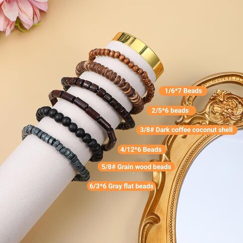 6 عبوات من الأساور الرجالية، أساور مطرزة للرجال، مجموعات أساور مطرزة خشبية عتيقة قابلة للتعديل كهدية لعيد الميلاد لصديق عيد الفصح، مجموعات الجرونج متعددة الطبقات للنساء in Kuwait