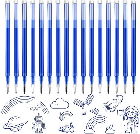 16Pcs 0.7mm Blue Erasable Gel Ink Pen Refills Compatible with Frixion Friction, Replaceable Medium Fine Point Clicker Refill Stationery (16, Blue) in Kuwait
