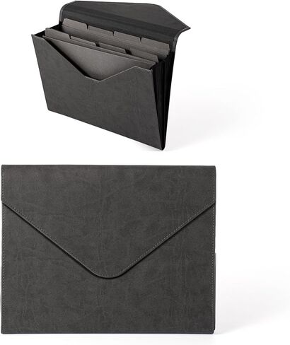 مجلد ملفات موسع عالي التحمل من جلد البولي يوريثان، منظم مستندات بحجم A5/US مع 8 مجلدات ملفات ورقية، توسيع 4-1/2 بوصة، رمادي - للمكتب، متجر السيارات، الأعمال الورقية المدرسية. in Kuwait