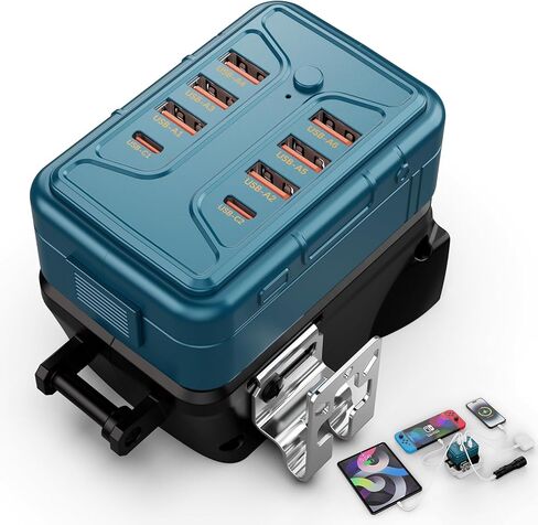 محول طاقة لبطارية ميلووكي 18 فولت، 8 منافذ (6 USB-A + 2 USB-C) مع QC3.0 ونوع C، محول طاقة 75 وات لورشة العمل، والتخييم، والسفر، وموقع العمل، وأدوات الطوارئ DIY (البطارية غير متضمنة) in Saudi Arabia