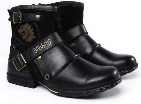 Moto Boots for Men Fashion Zipper-up Leather Chukka Boots Casual Shoes Retro Style Combat Hiking Dress Ankle Boots for Men in Saudi Arabia